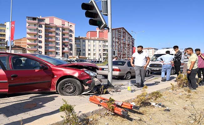 Trafik ışıklarına çarparak durabildi