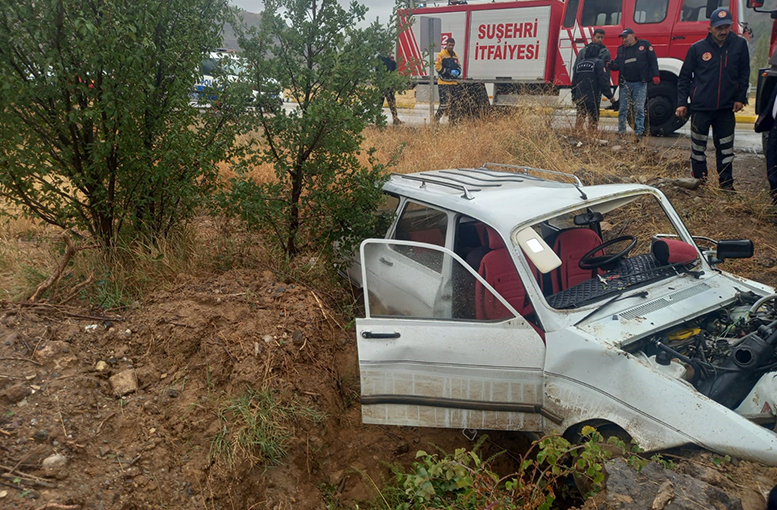 Yoldan çıkan araç kaza yaptı